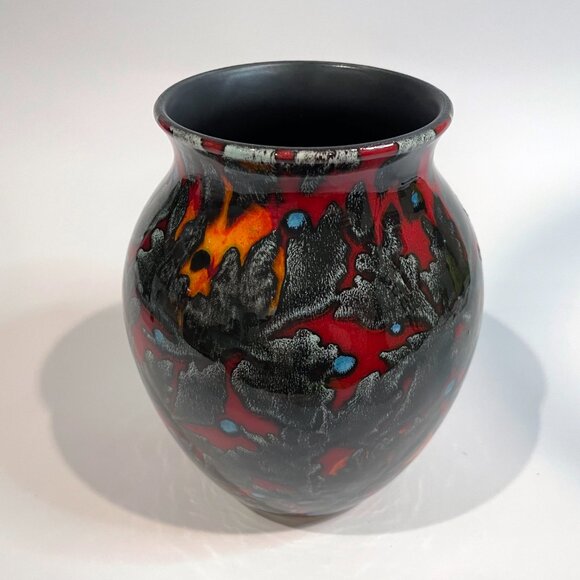 Poole Pottery Red Magma Vase by Artist Janice Tchalenko 6.5" tall Original label - Picture 3 of 9